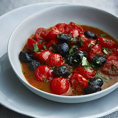 Cook to reduce stress cherry tomatoes olives